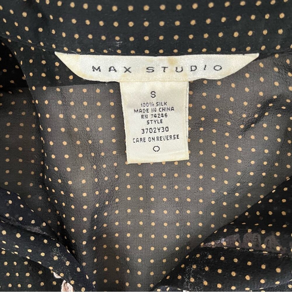 NEW Max Studio Silk Polka Dot Lace Trim Flutter Cap Sleeve Sheer Blouse S NWOT - Picture 14 of 16